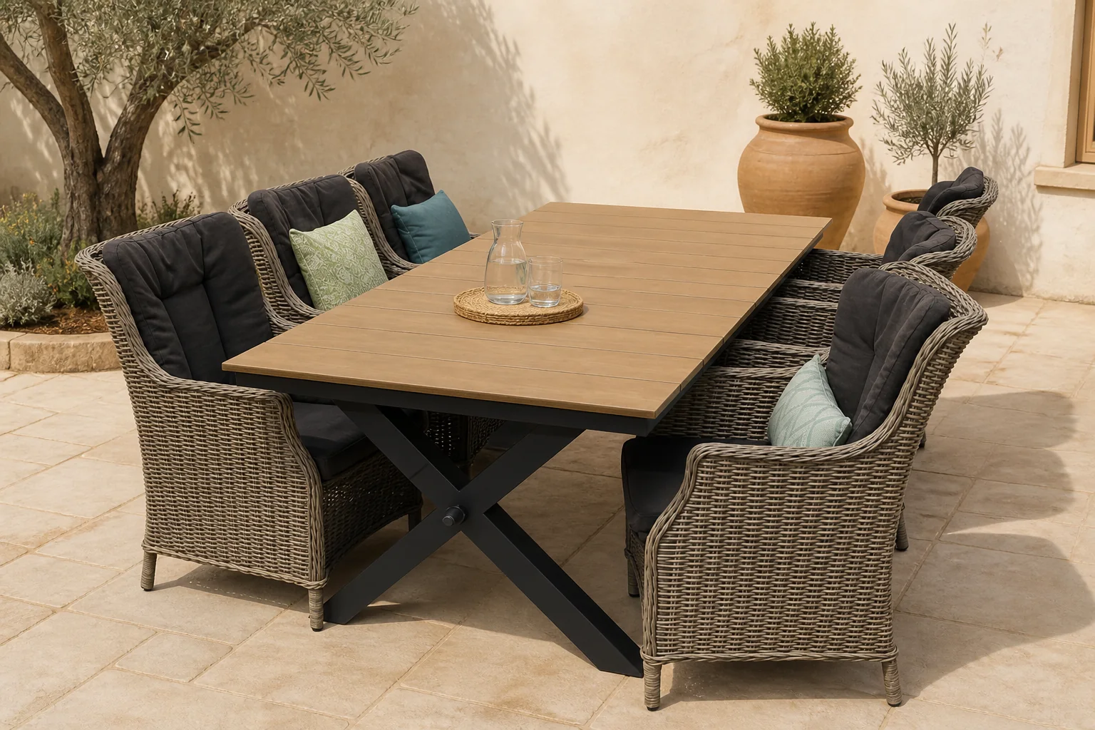 Sfeerfoto van Buitengewoon de boet Robusto Beltonna Diningset - bruin