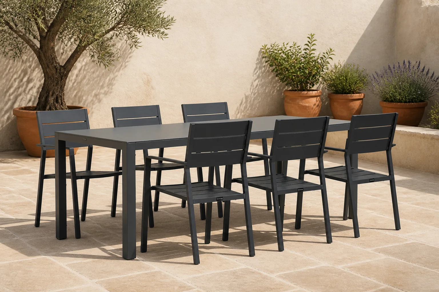 Sfeerfoto van Lifestyle Garden Furniture Stella/Venustas 210 cm dining tuinset 7-delig – Grijs-antraciet