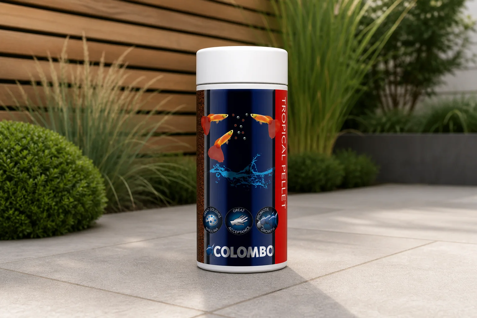 Sfeerfoto van Colombo Tropical Korrel 250 Ml/160Gr vissenvoer – Zie Foto