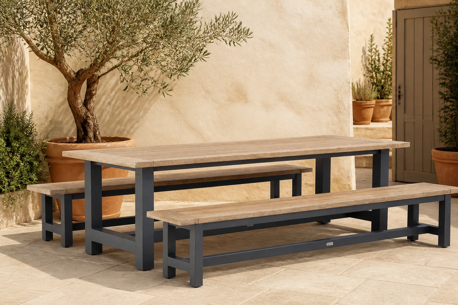 Sfeerfoto van Lifestyle Garden Furniture San Francisco 260 cm dining tuinset 3-delig – Grijs-antraciet