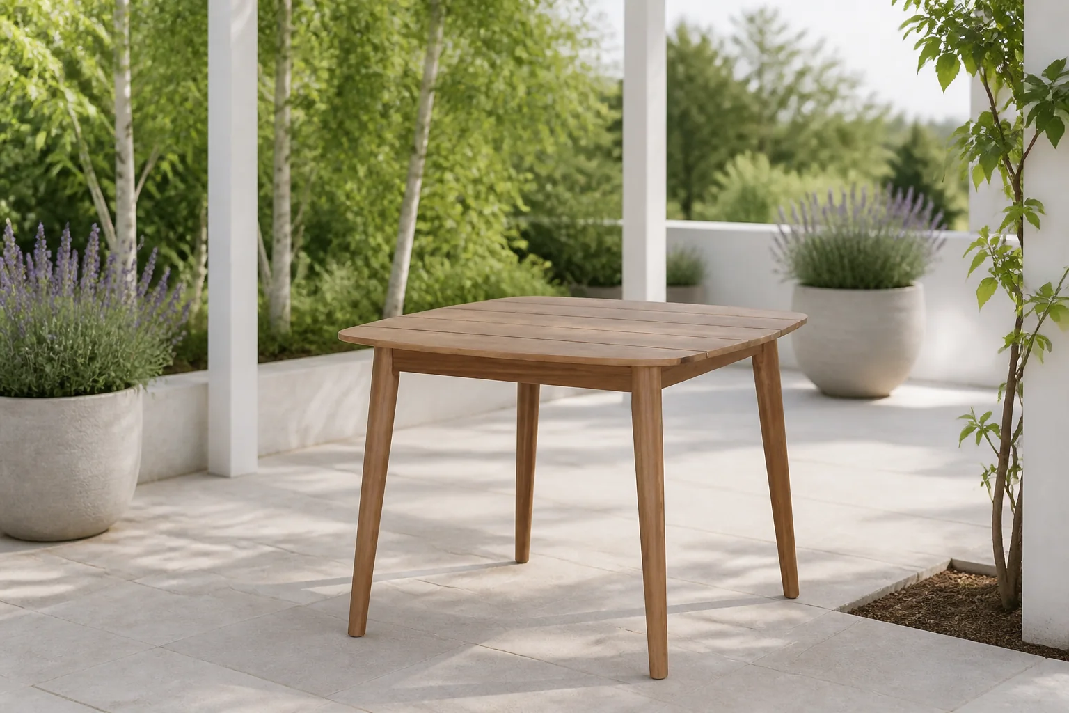 Sfeerfoto van Buitengewoon de boet Bella Tuintafel 90×90 cm – bruin