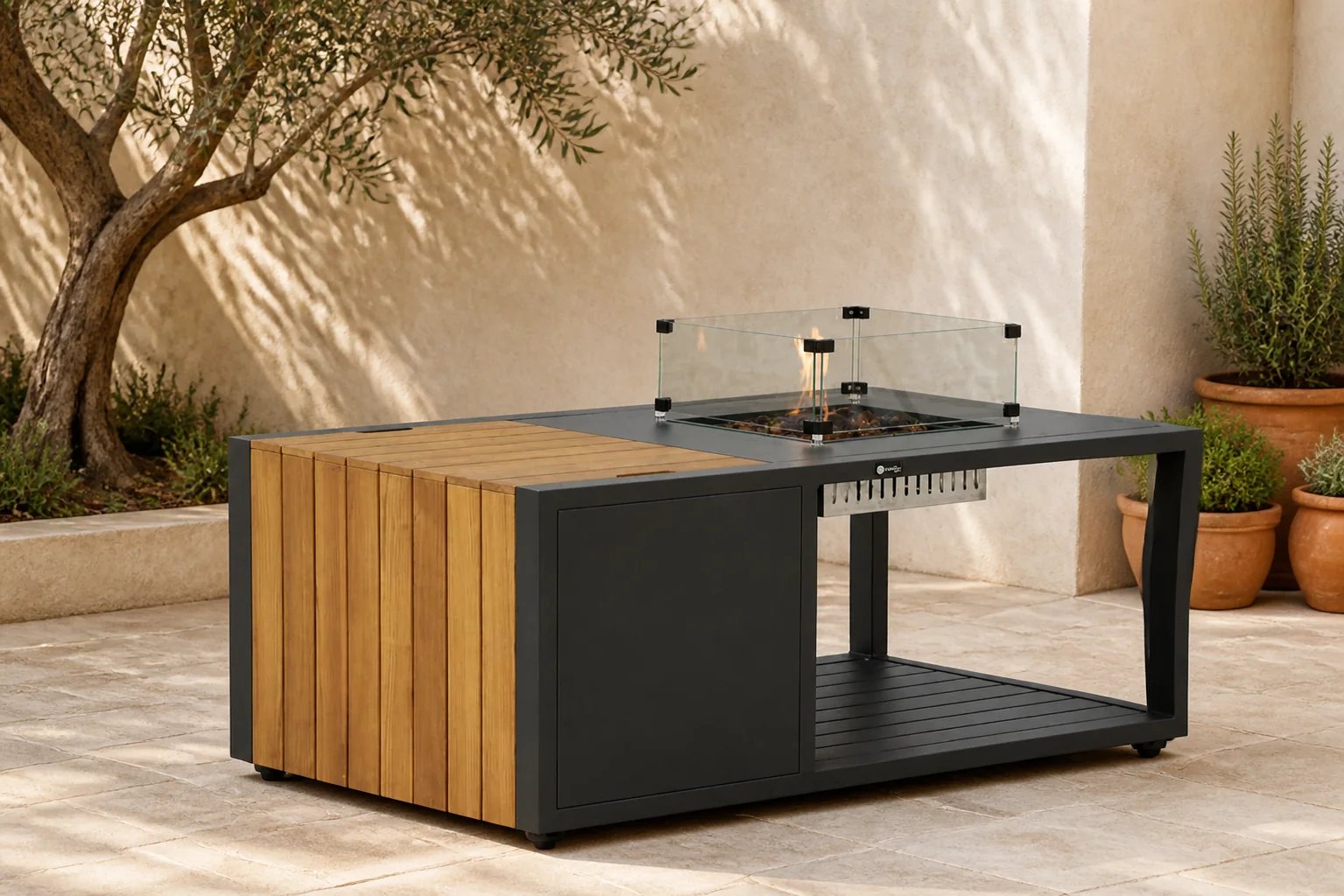 Sfeerfoto van Santika Furniture Amida lounge vuurtafel 130 x 80 cm – Grijs-antraciet