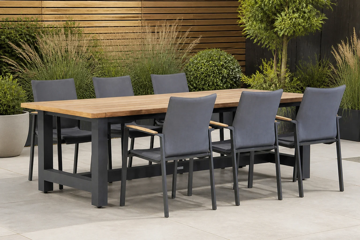 Sfeerfoto van Lifestyle Garden Furniture Brandon/San Francisco 260 cm dining tuinset 7-delig – Grijs-antraciet