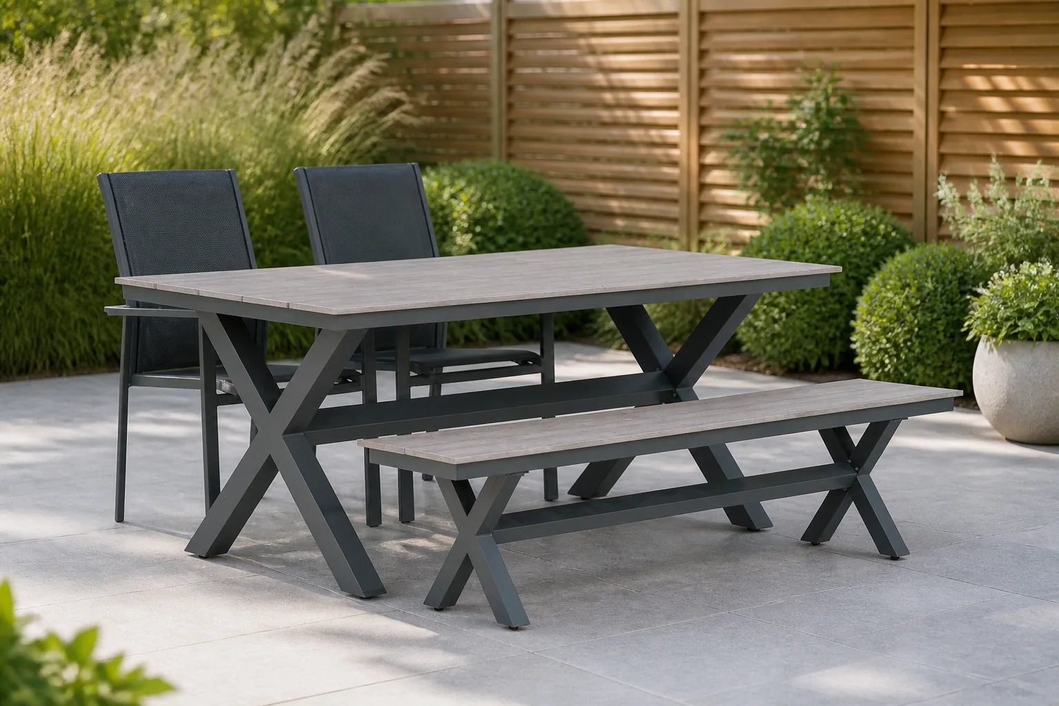 Sfeerfoto van Presto Ricadi/Forest 180 cm dining tuinset 4-delig – Grijs-antraciet