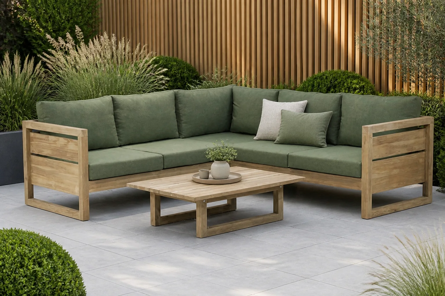 Sfeerfoto van Garden Collections Richmond/Manchester 120 cm hoek loungeset 4-delig – Old teak greywash