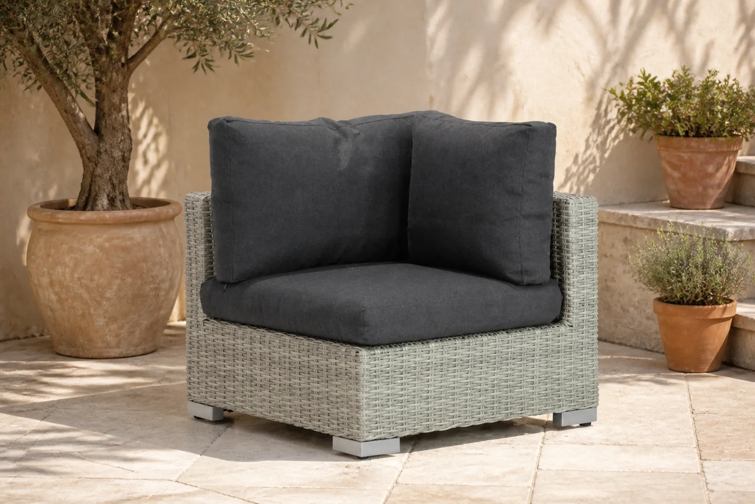 Sfeerfoto van Garden Collections Cuba hoek module new grey – Transparant