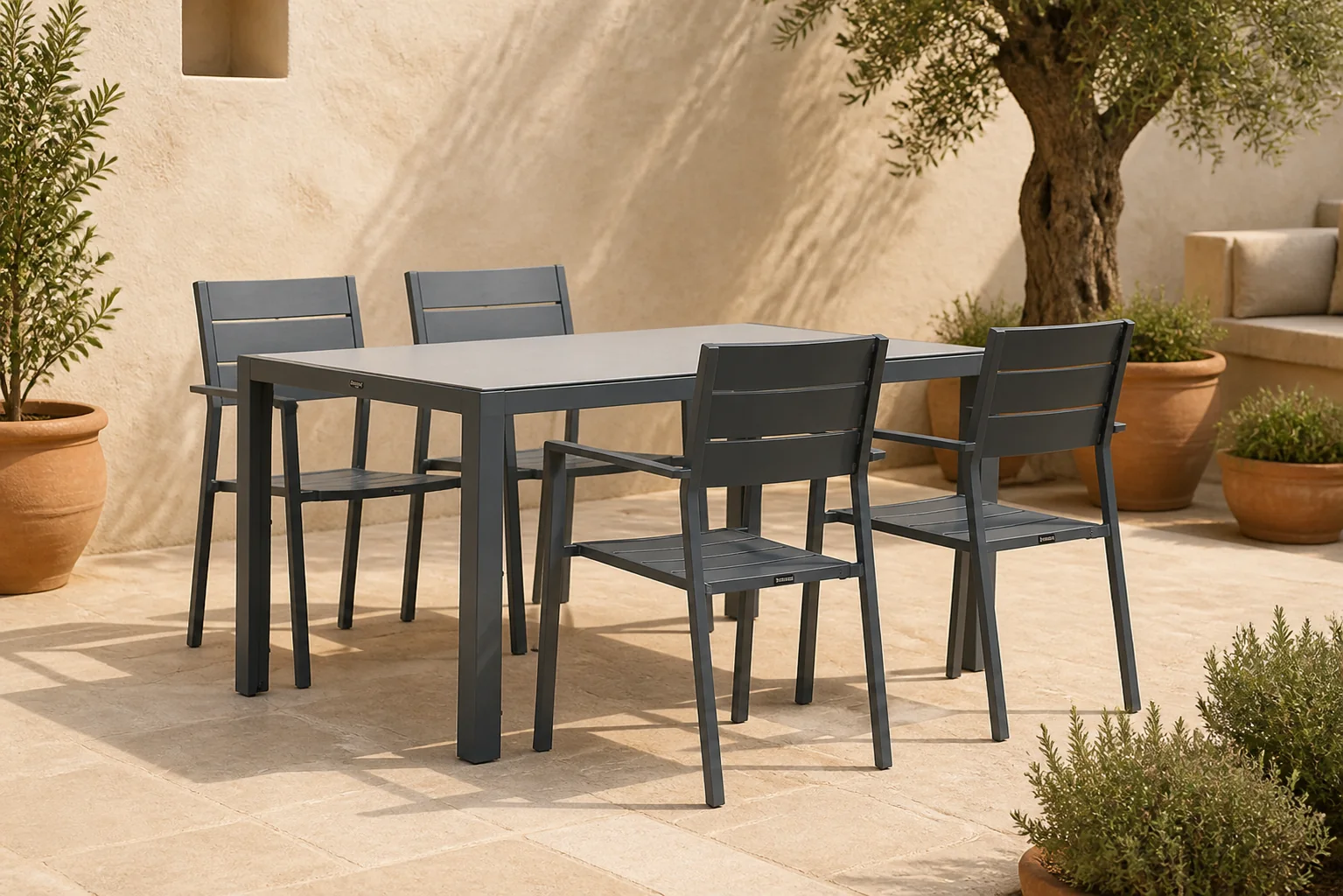 Sfeerfoto van Lifestyle Garden Furniture Stella/Venustas 150 cm dining tuinset 5-delig – Grijs-antraciet