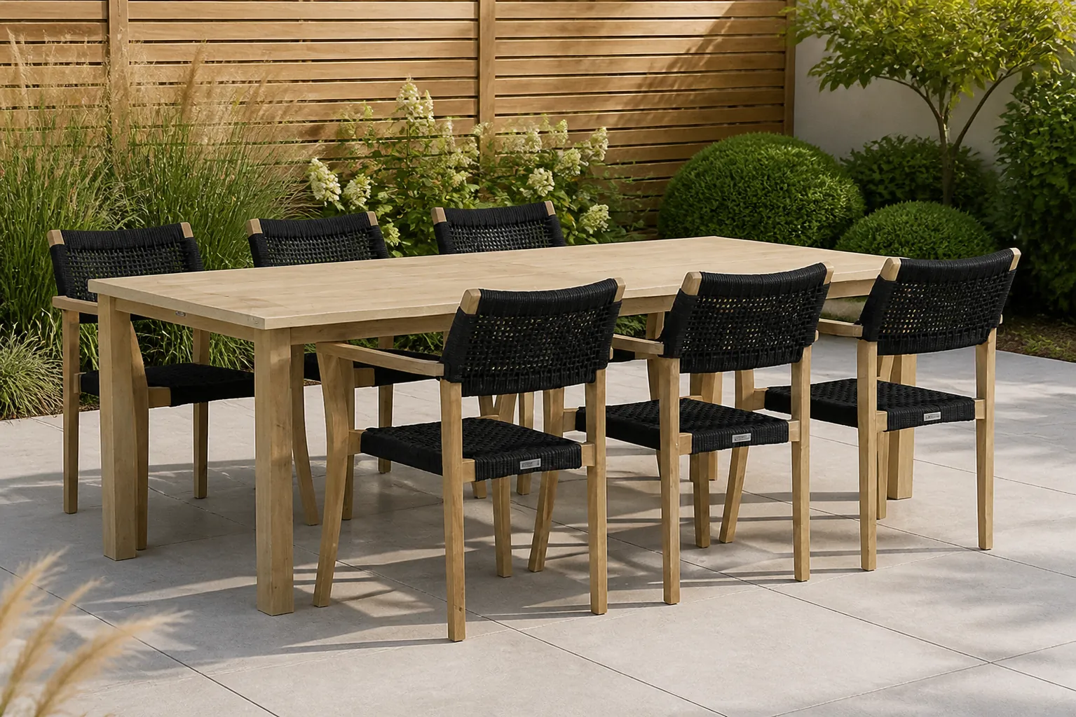 Sfeerfoto van Lifestyle Garden Furniture Dallas/Weston 210 cm dining tuinset 7-delig – Zwart