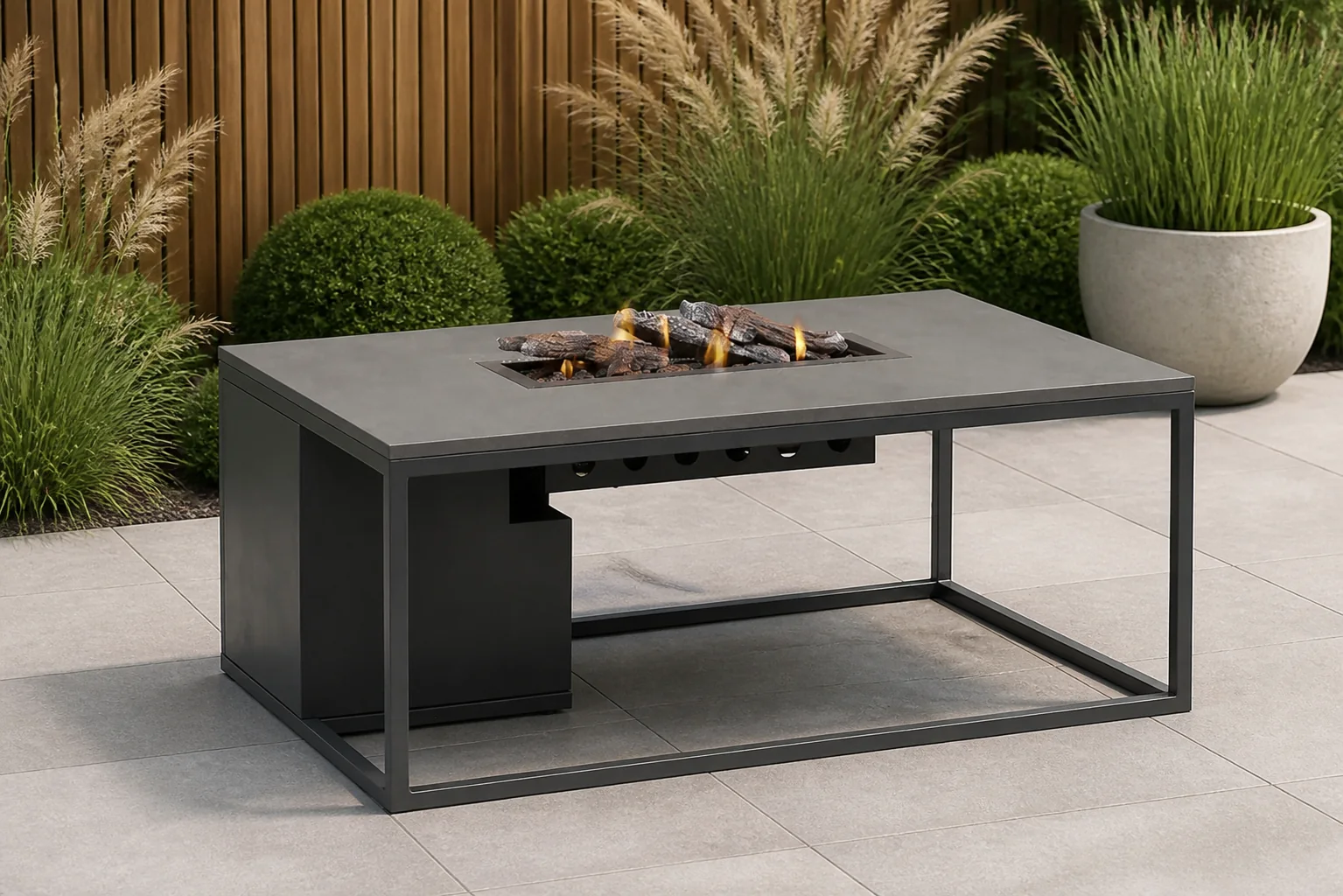 Sfeerfoto van Cosiloft lounge vuurtafel 120 x 80 cm – Grijs-antraciet