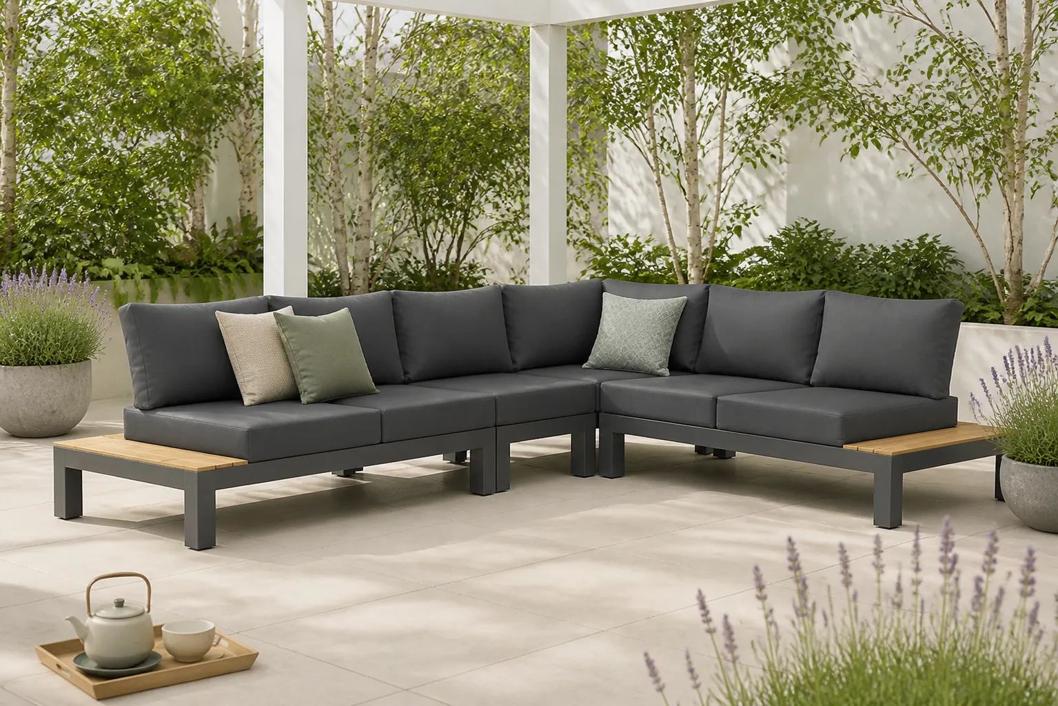 Sfeerfoto van Lifestyle Garden Furniture Vittoria hoek loungeset 4-delig – Grijs-antraciet