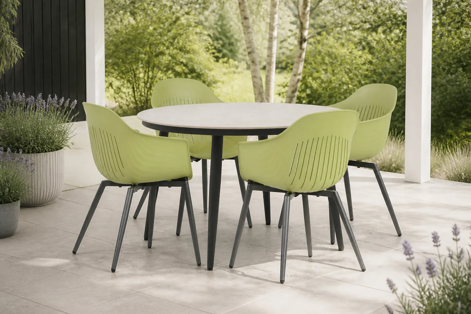 Sfeerfoto van Lifestyle Garden Furniture Lissabon/Vienna 120 cm dining tuinset 5-delig – Groen