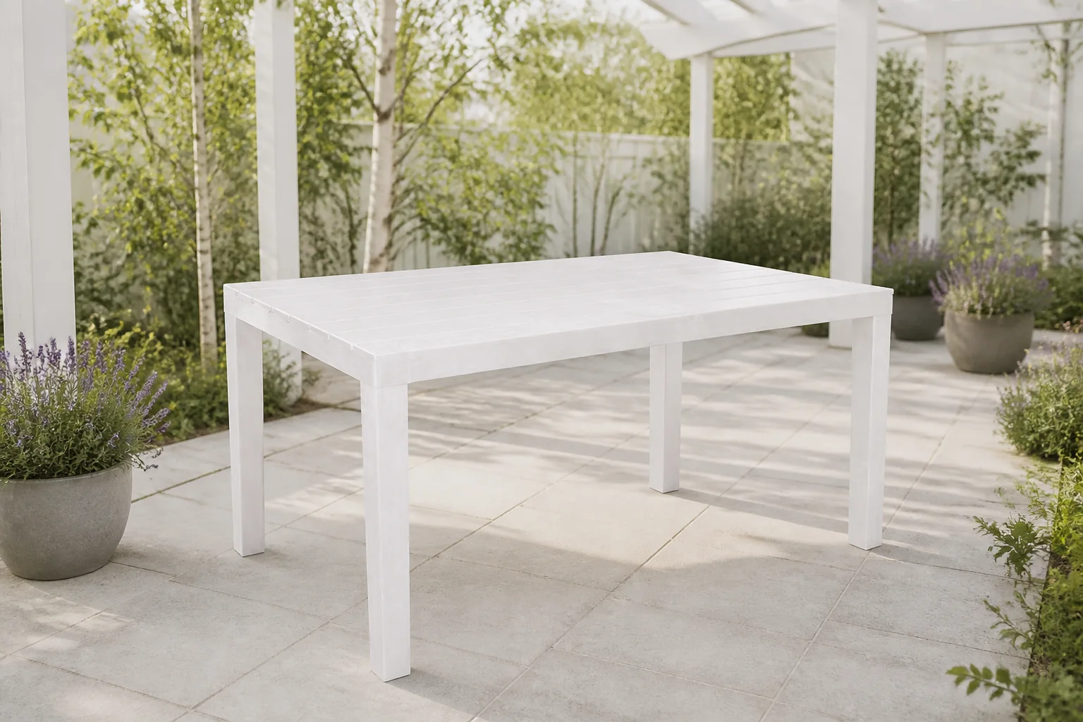 Sfeerfoto van Buitengewoon de boet Tuintafel Sumatra Wit 78×138 cm