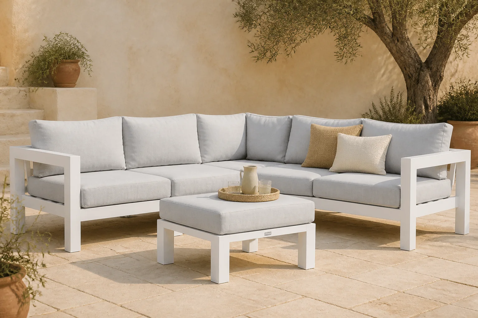 Sfeerfoto van Lifestyle Garden Furniture Luca hoek loungeset 4-delig – Wit