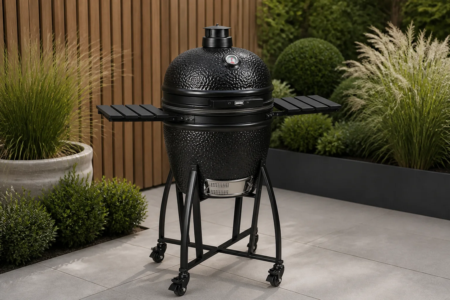 Sfeerfoto van Grill Guru kamado BBQ Prime Satin Black Large – zwart