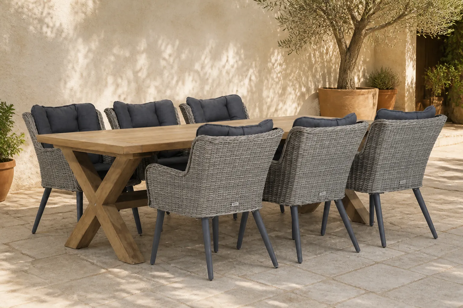 Sfeerfoto van Garden Collections Boston/Oregon 240 cm dining tuinset 7-delig – Grijs-antraciet