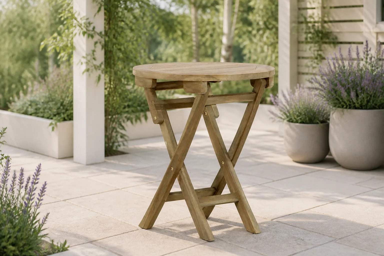 Sfeerfoto van Garden Collections Derby inklapbare tuintafel 60 cm – Old teak greywash