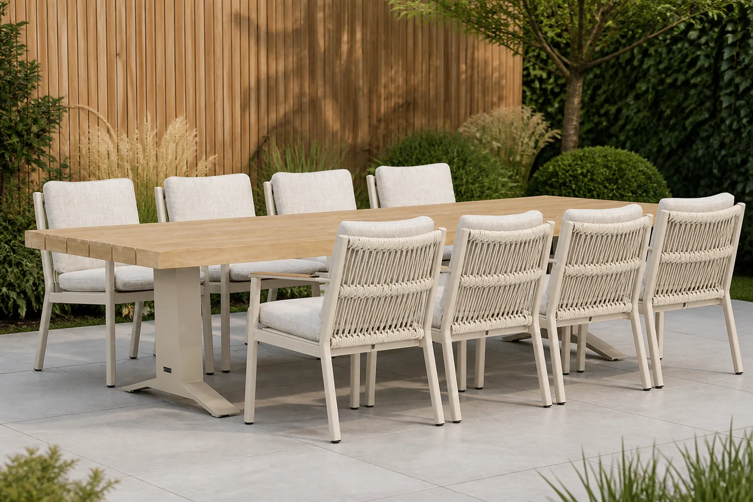 Sfeerfoto van Coco Sevilla/Superior 260 cm dining tuinset 7-delig – Taupe-naturel-bruin