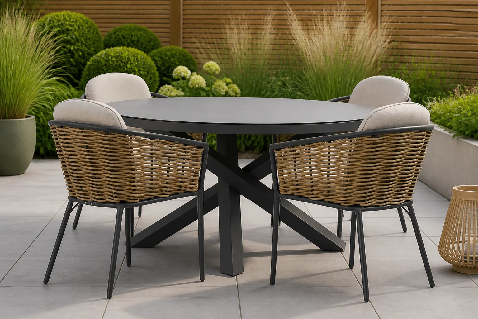 Sfeerfoto van Lifestyle Garden Furniture Nice/Livorno 125 cm dining tuinset 5-delig – Grijs-antraciet