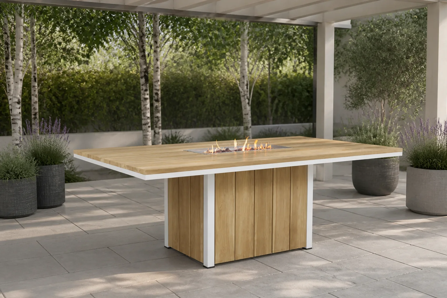 Sfeerfoto van Lifestyle Garden Furniture Seaside dining vuurtafel 220 x 115 cm – Wit