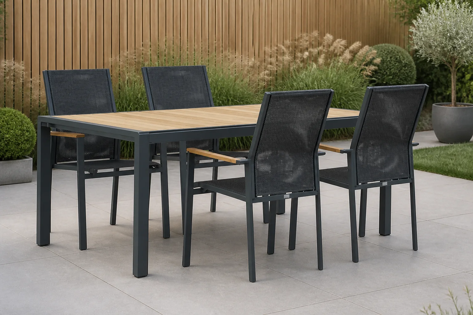 Sfeerfoto van Presto Ricadi/Valence 180 cm dining tuinset 5-delig – Grijs-antraciet
