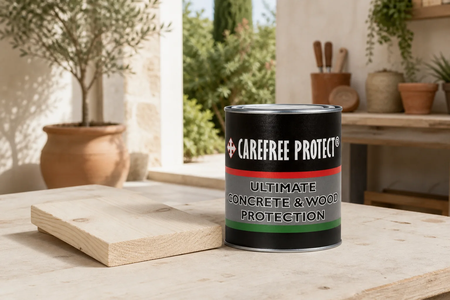Sfeerfoto van Tuindeco Carefree Protect Steigerhout beits wit 0,75 liter