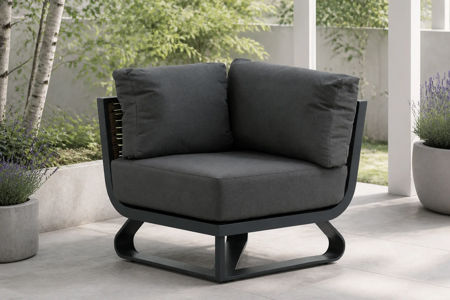 Sfeerfoto van Santika Furniture Tika hoek module – Grijs-antraciet