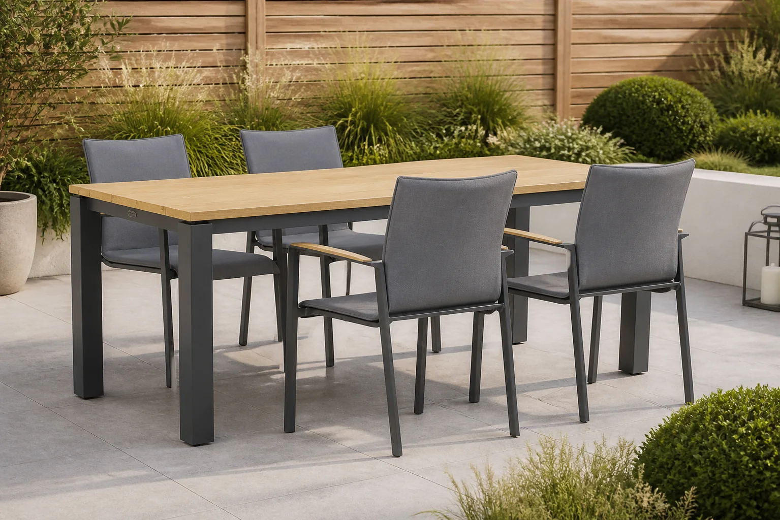 Sfeerfoto van Lifestyle Garden Furniture Brandon/Riviera 180 cm dining tuinset 5-delig – Grijs-antraciet