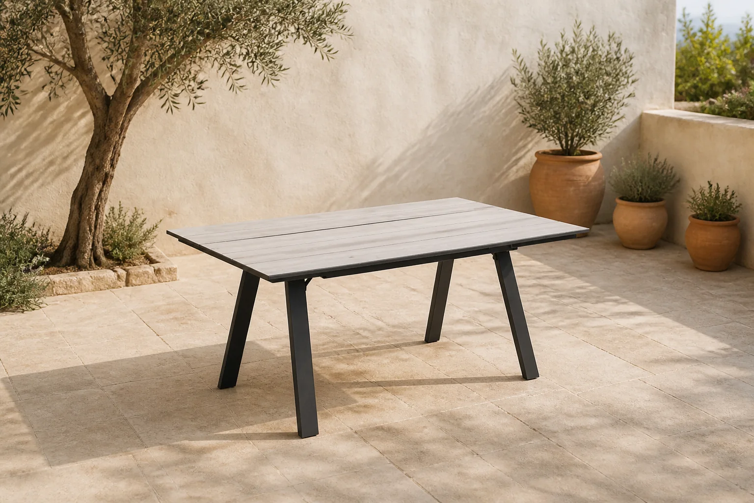 Sfeerfoto van Garden Impressions Nevada dining tafel-205×100 cm-light teak Vironwood – bruin