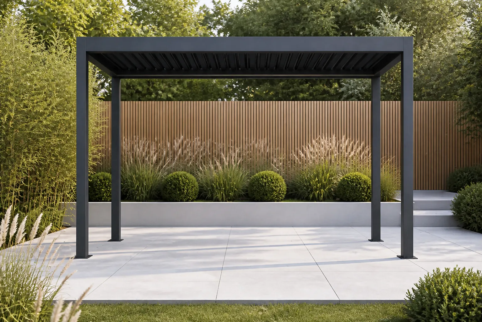 Sfeerfoto van Camello Alura pergola 300×300 cm antraciet – Grijs-antraciet