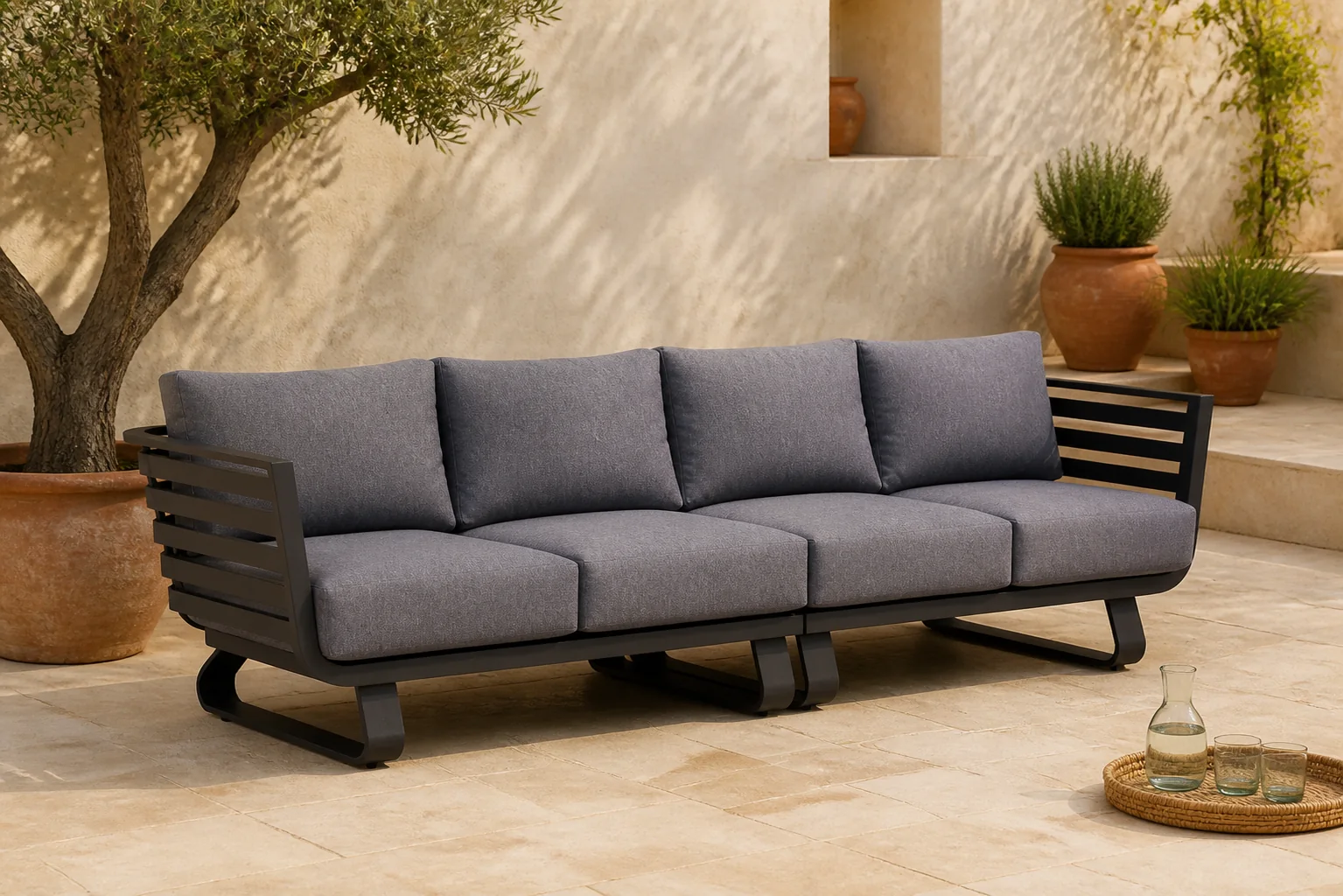 Sfeerfoto van Santika Furniture Sovita lounge tuinbank 2-delig – Grijs-antraciet