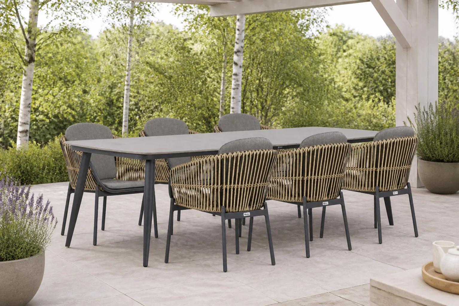 Sfeerfoto van Coco Nathan/Vienna 240 cm dining tuinset 7-delig – Taupe-naturel-bruin