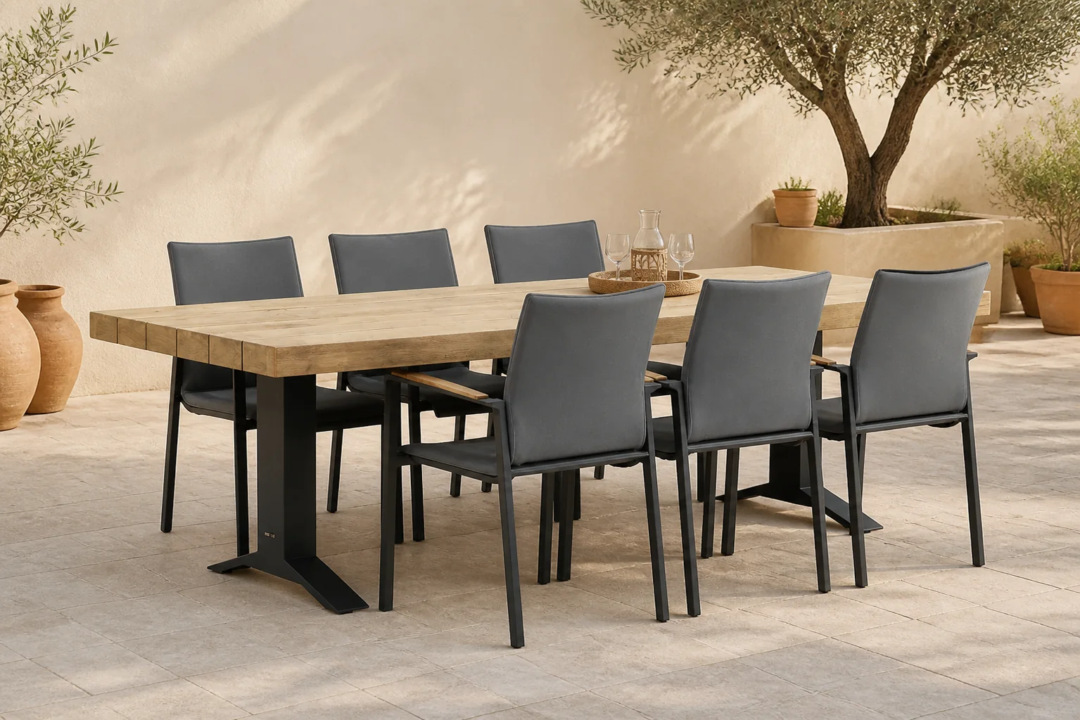 Sfeerfoto van Lifestyle Garden Furniture Brandon/Superior 260 cm dining tuinset 7-delig – Grijs-antraciet