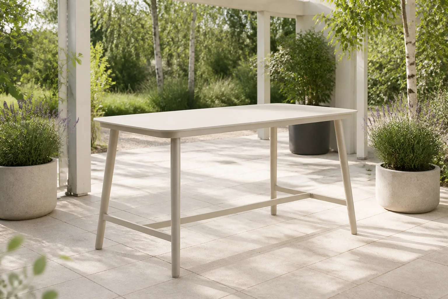 Sfeerfoto van Coco Sienta high dining tuintafel 180×90 cm – Zand/Beige