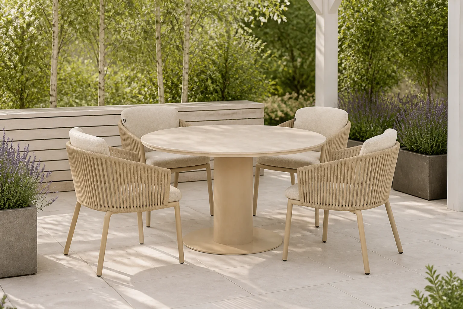 Sfeerfoto van Hartman Sevilla/Girona 120 cm dining tuinset 5-delig – Taupe-naturel-bruin