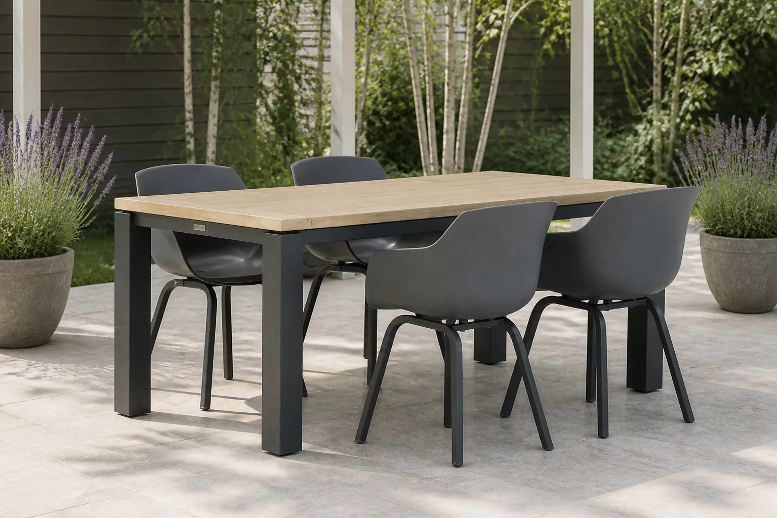 Sfeerfoto van Lifestyle Garden Furniture Salina/Veneto 180 cm dining tuinset 5-delig – Grijs-antraciet