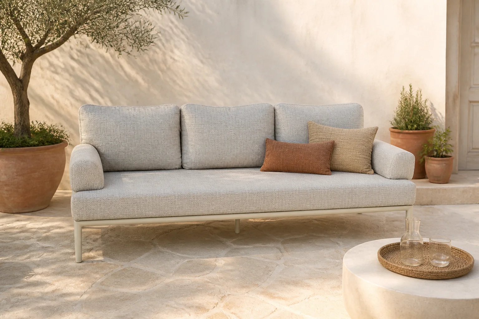 Sfeerfoto van Oosterik home Keystone lounge 3-zitsbank sunny creme B 210 x D 80 x H 77.5 cm – beige