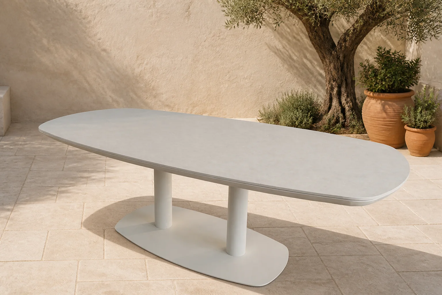 Sfeerfoto van Apple Bee | Tuintafel Melville Tonvorm 220 x 110 cm | Oyster