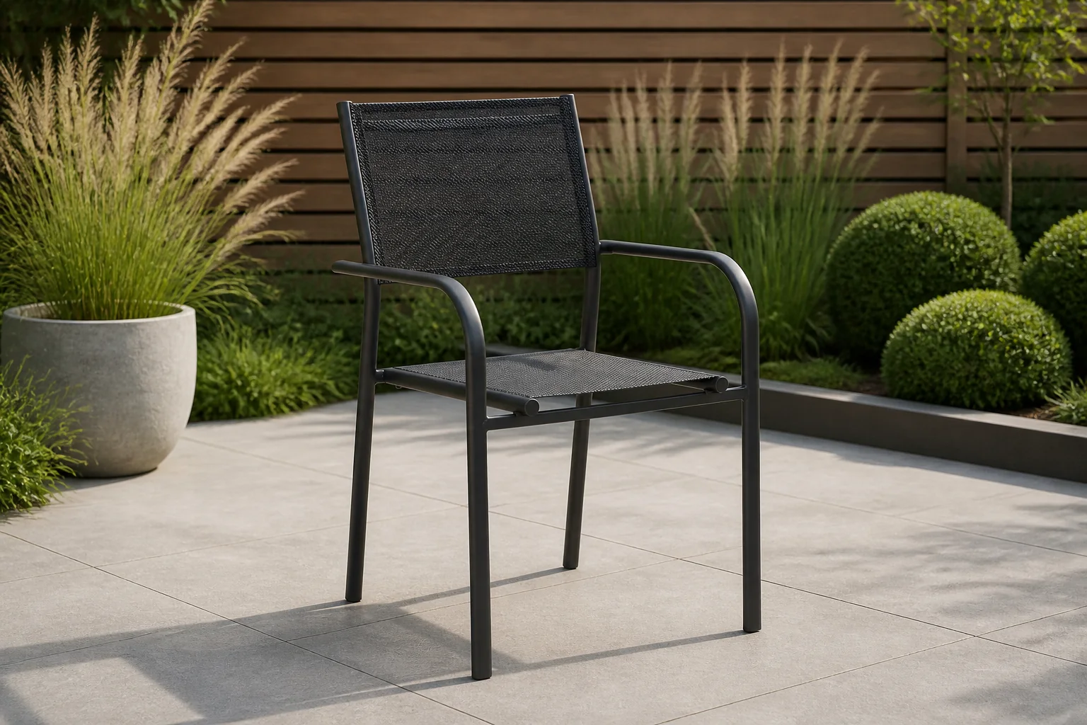 Sfeerfoto van Presto Brentino dining tuinstoel stapelbaar – Grijs-antraciet