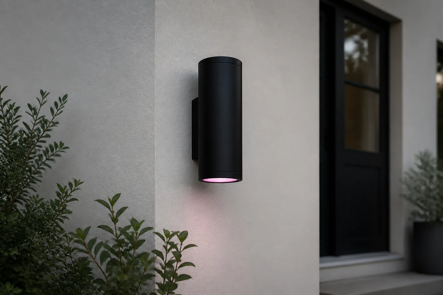 Sfeerfoto van Philips Hue wandlamp buiten Appear wit en gekleurd licht – Zwart