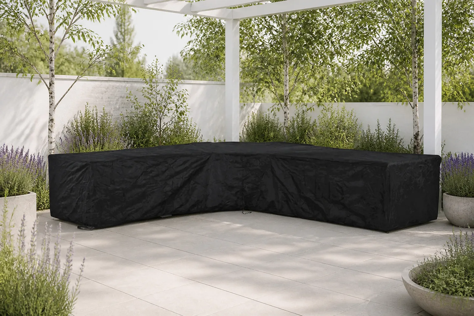 Sfeerfoto van Garden Collections Loungesethoes voor loungeset L-vorm Rechts 330 cm x 260 cm – Grijs-antraciet