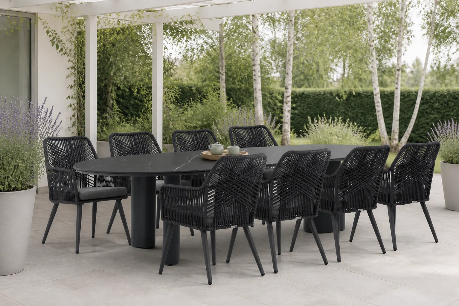 Sfeerfoto van Coco Vedra/Weave 300 cm dining tuinset 9-delig – Grijs-antraciet