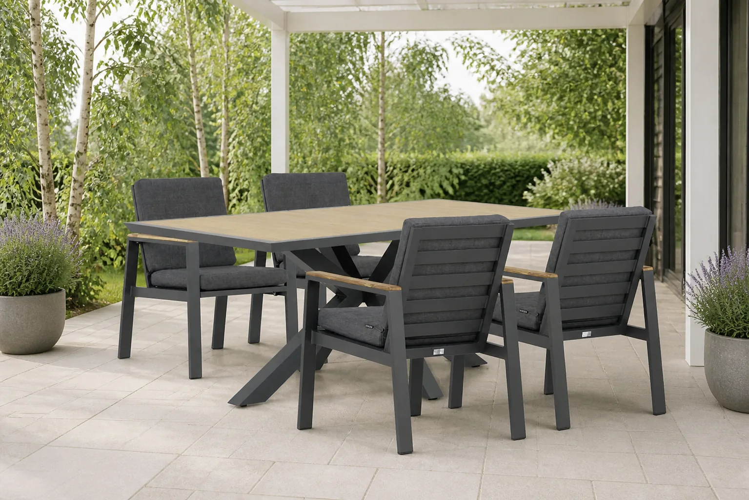 Sfeerfoto van Lifestyle Garden Furniture Marietta/Palermo 181 cm dining tuinset 5-delig – Grijs-antraciet