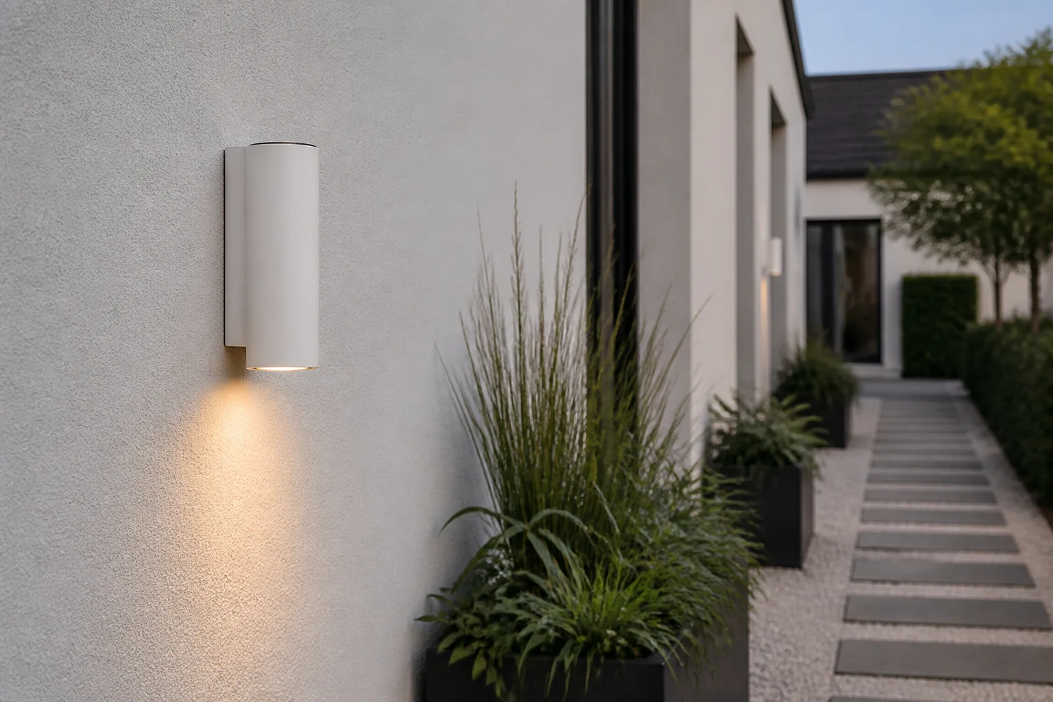 Sfeerfoto van Lucide AKRA Wandlamp LED Binnen/Buiten Adapter/lichtnet – Wit
