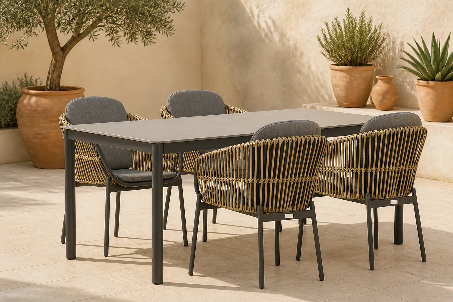 Sfeerfoto van Coco Nathan/Como 180 cm dining tuinset 5-delig – Taupe-naturel-bruin