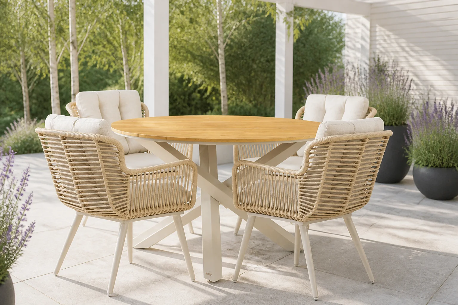 Sfeerfoto van Coco Custa/Ancona 125 cm dining tuinset 5-delig – Taupe-naturel-bruin
