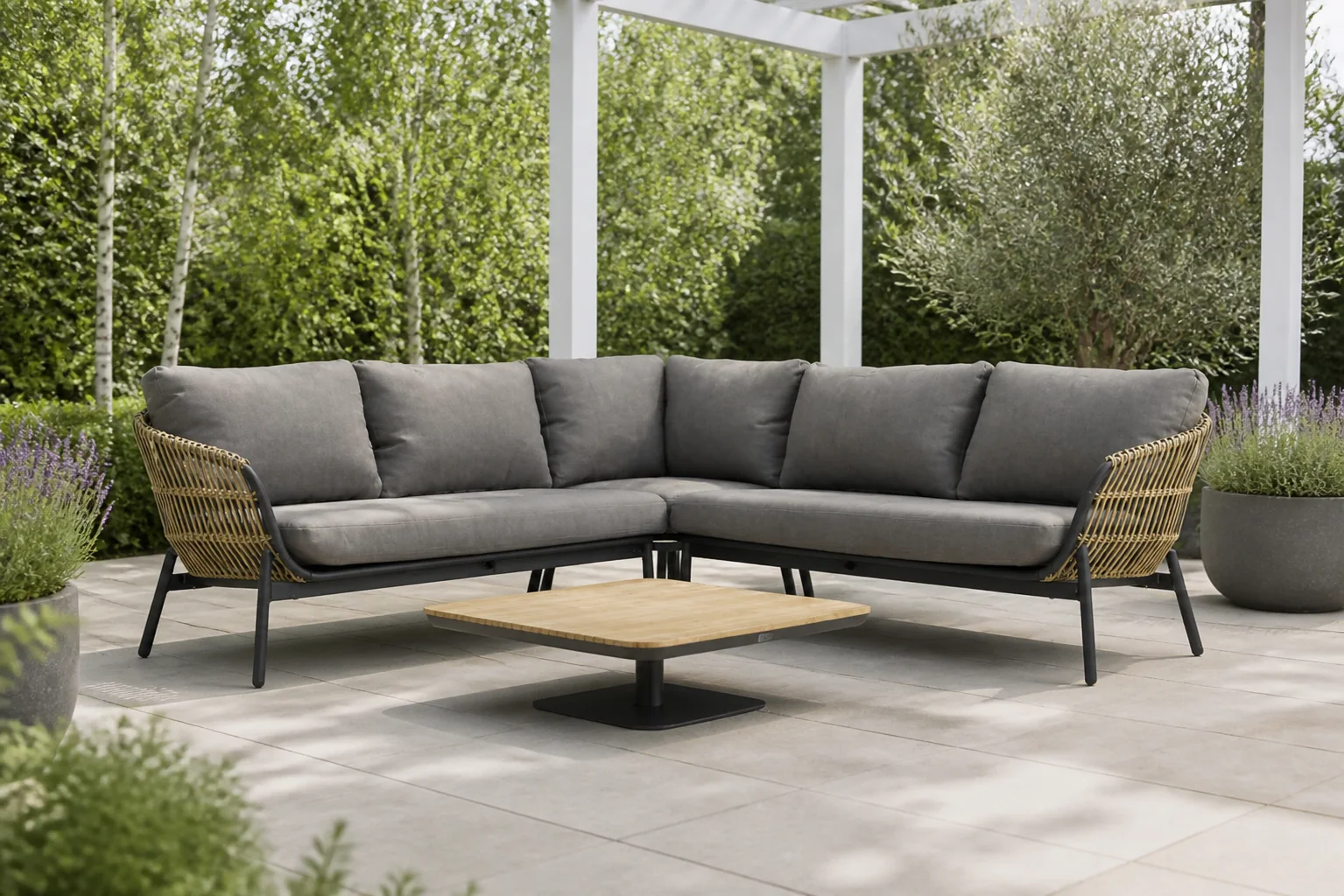 Sfeerfoto van Coco Nathan/Ralph 90 cm hoek loungeset 4-delig – Taupe-naturel-bruin