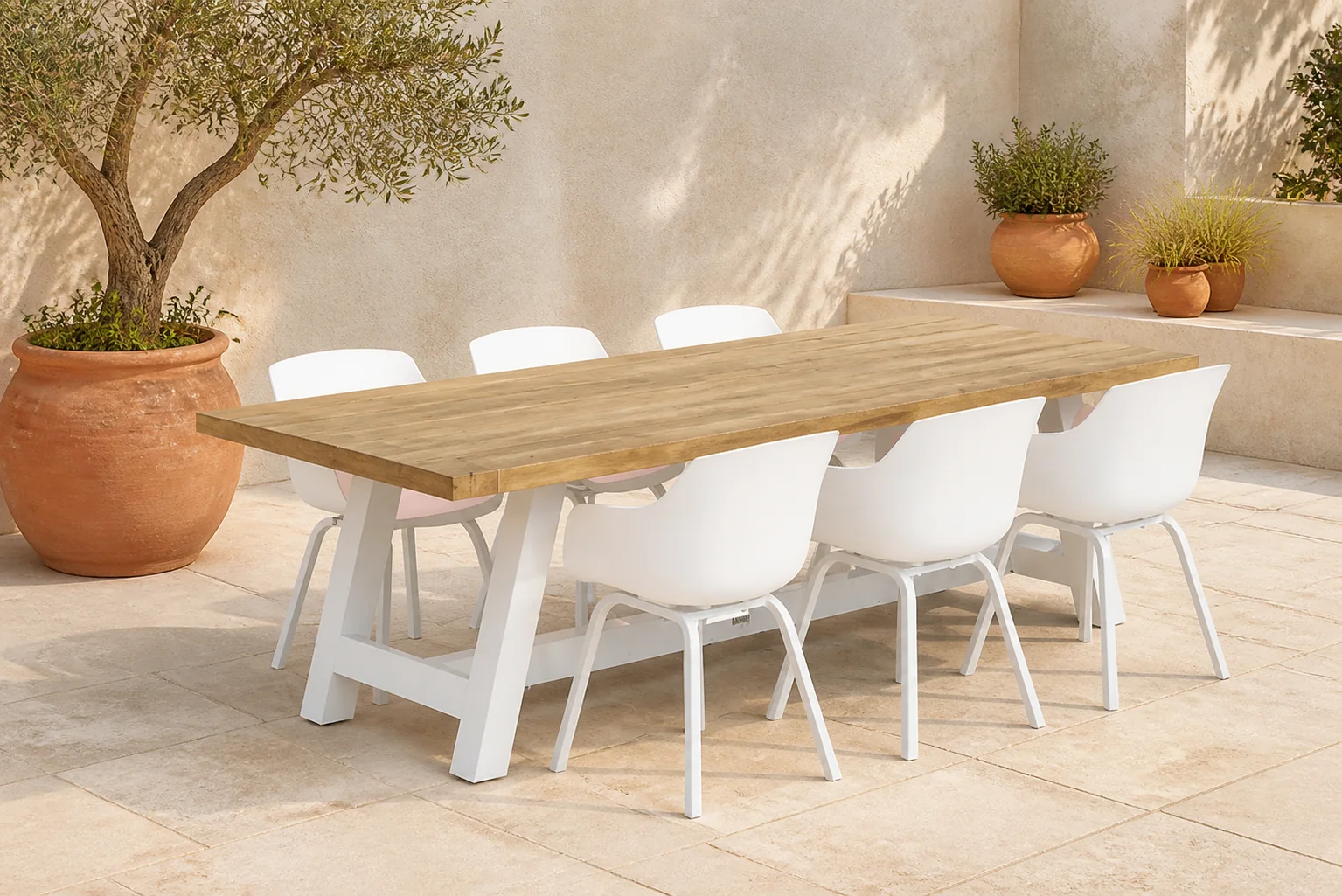Sfeerfoto van Lifestyle Garden Furniture Salina/Florence 260 cm dining tuinset 7-delig – Wit
