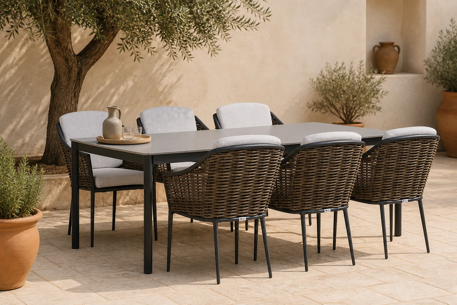 Sfeerfoto van Coco Olivine/Como 220 cm dining tuinset 7-delig – Grijs-antraciet
