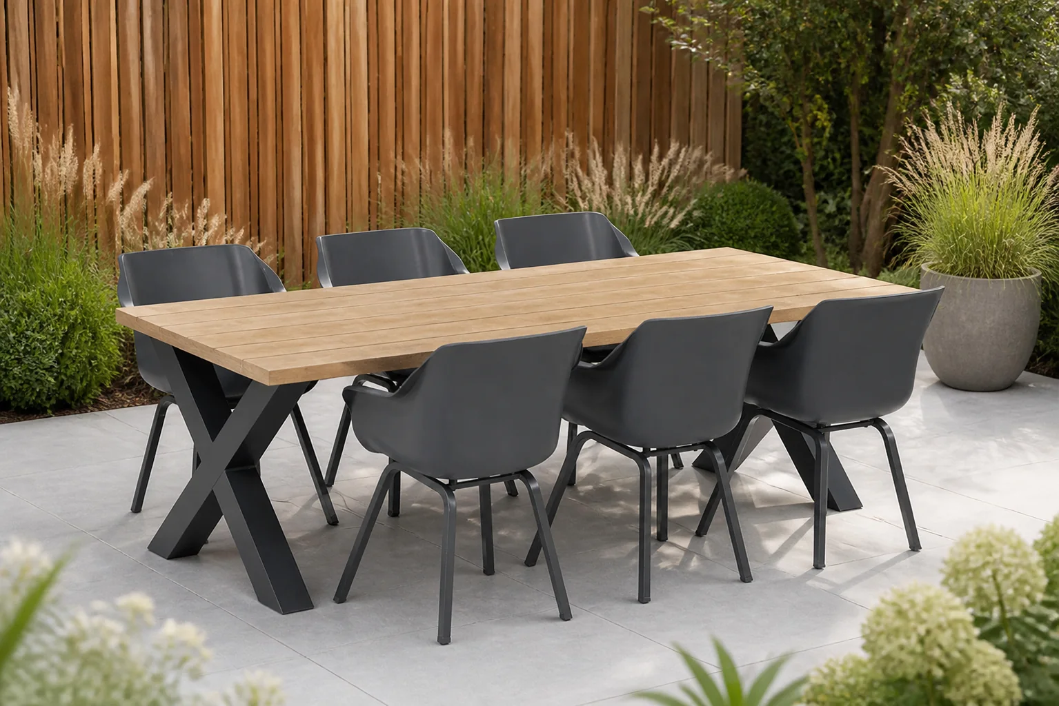 Sfeerfoto van Hartman Sophie element/Cardiff 240 cm dining tuinset 7-delig – Grijs-antraciet