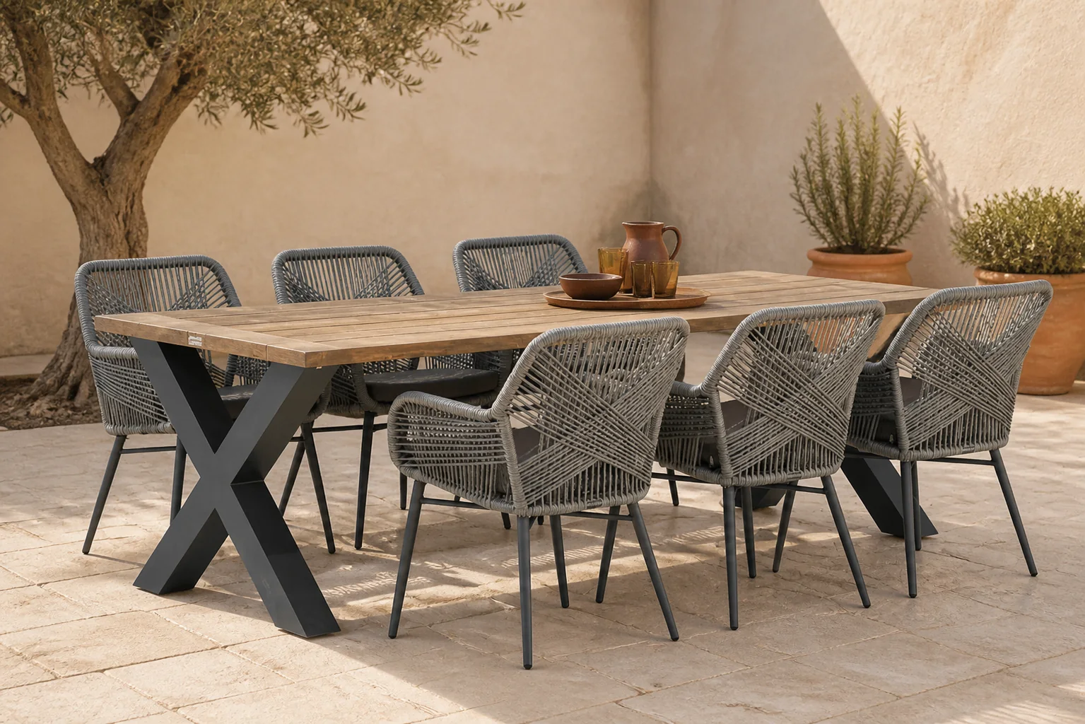 Sfeerfoto van Lifestyle Garden Furniture Advance/Cardiff 240 cm dining tuinset 7-delig – Grijs-antraciet